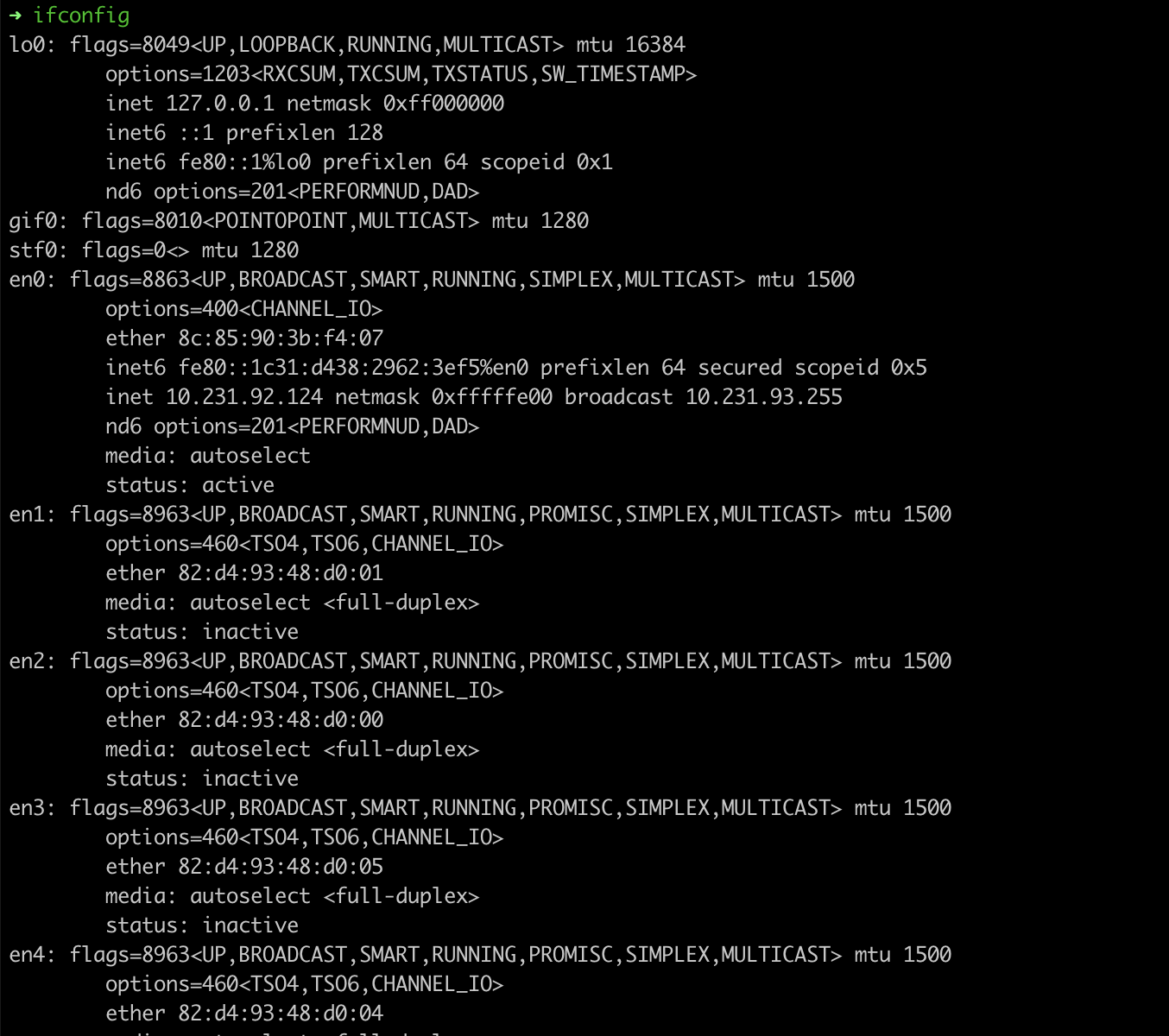 ifconfig 运行结果