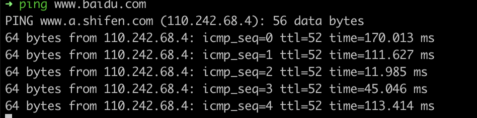ping www.baidu.com 运行结果